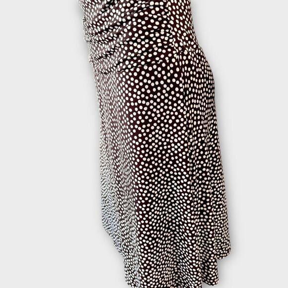 Enfocus Studio Sleeveless Polka Dot Dress Ruched Stretchy Size 12 Brown White - Picture 9 of 15